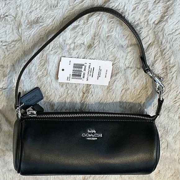 NWT COACH Nolita Smooth Black Leather Barrel Bag/Silver Hardware - Picture 1 of 10